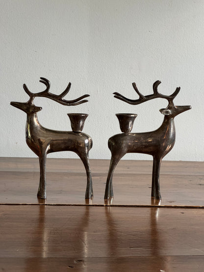 Pair of Pottery Barn Silver Plated Reindeer Candleholders