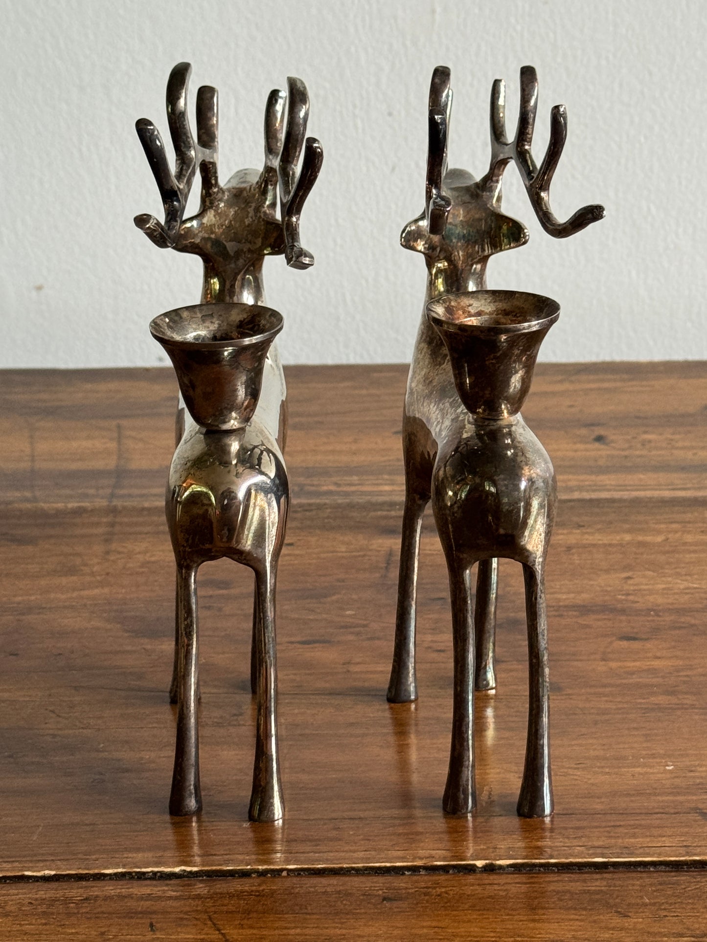 Pair of Pottery Barn Silver Plated Reindeer Candleholders