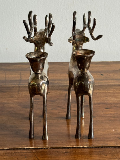Pair of Pottery Barn Silver Plated Reindeer Candleholders