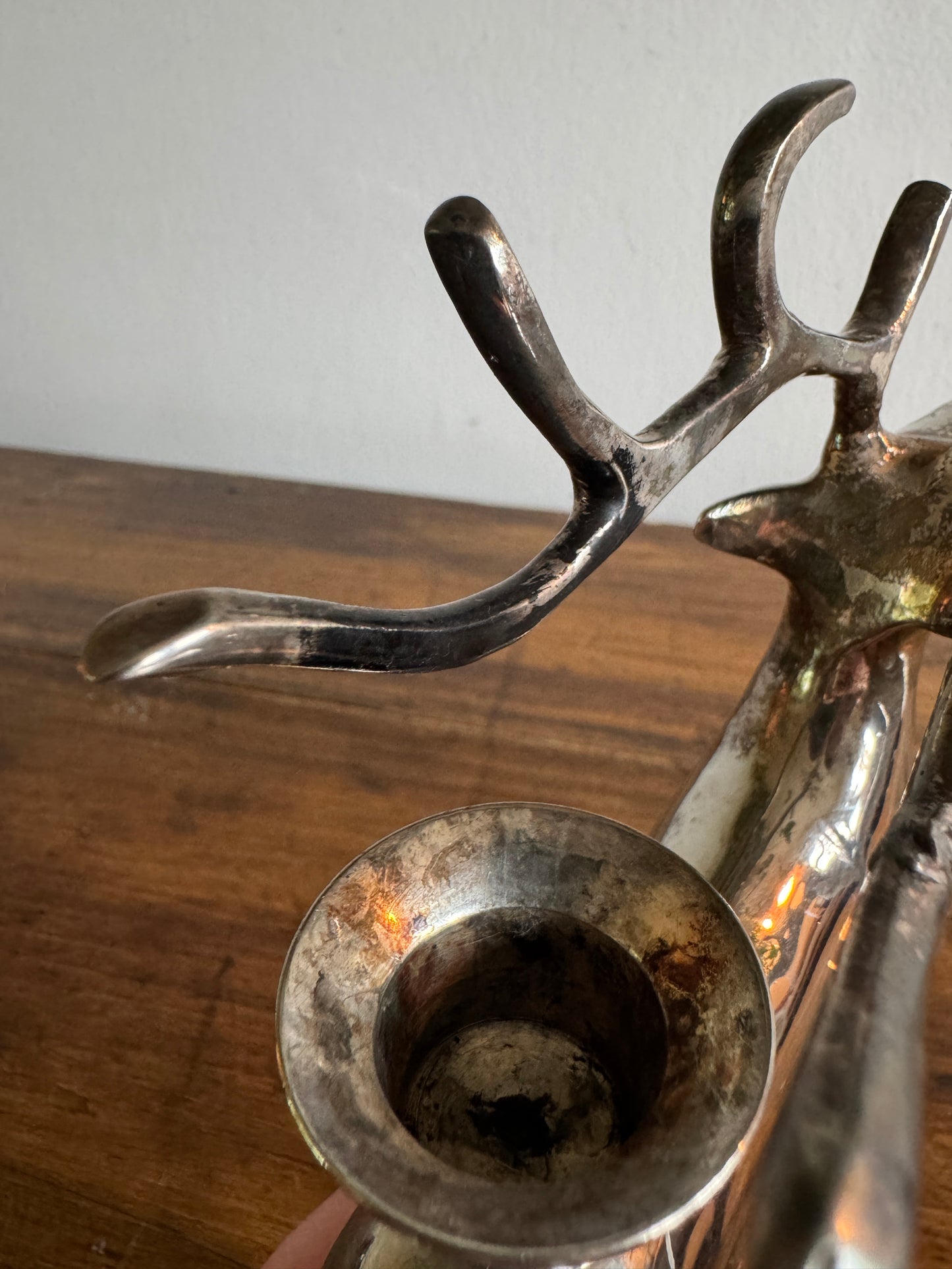 Pair of Pottery Barn Silver Plated Reindeer Candleholders