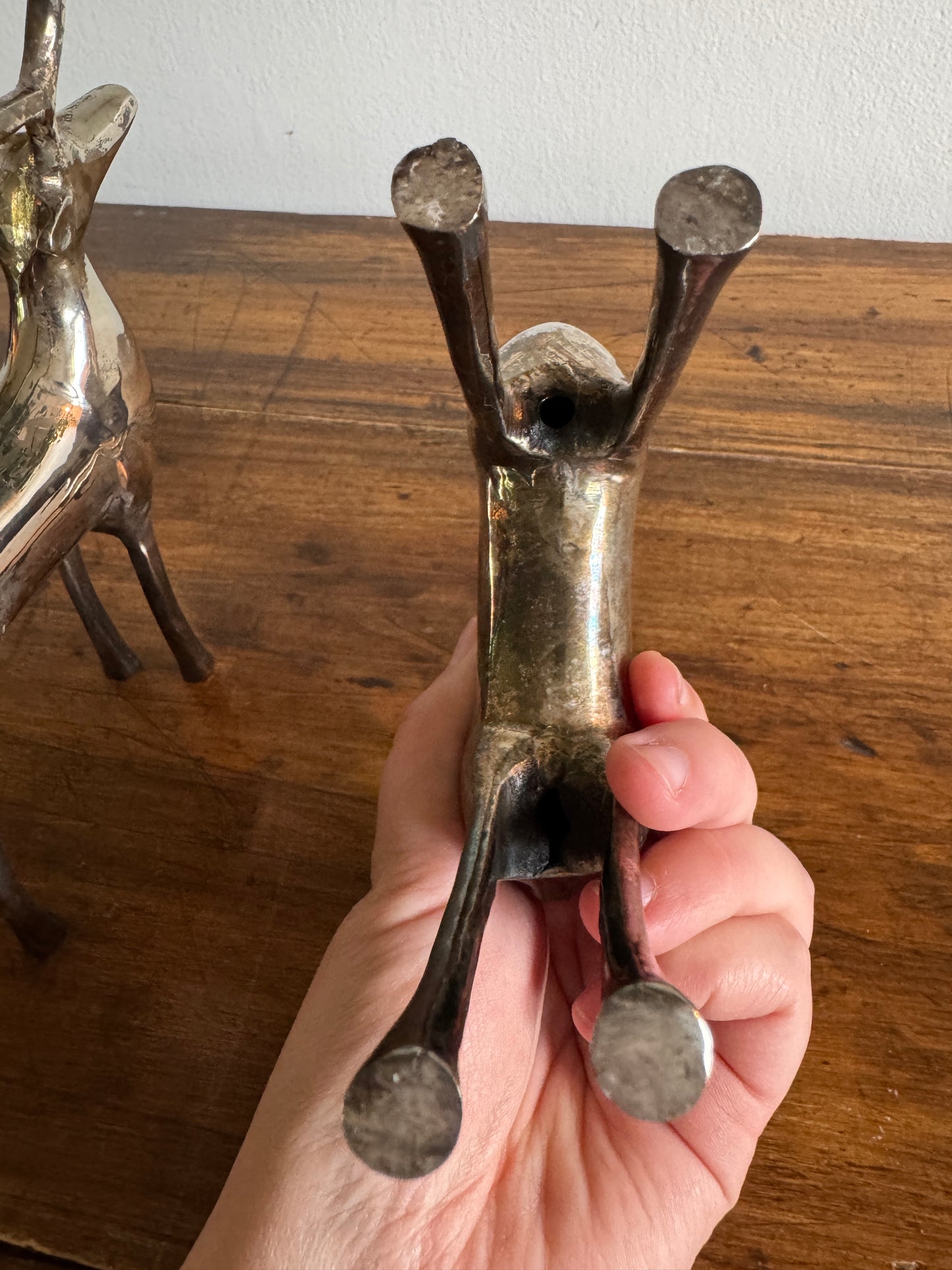 Pair of Pottery Barn Silver Plated Reindeer Candleholders