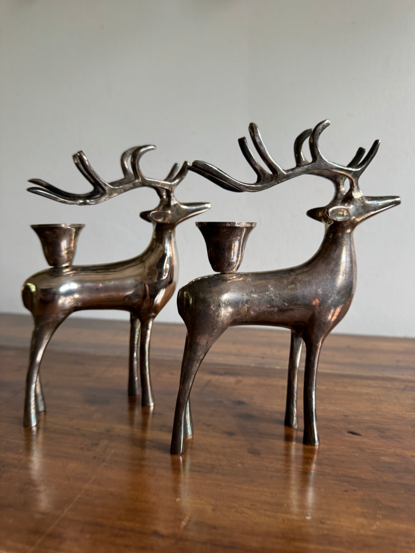 Pair of Pottery Barn Silver Plated Reindeer Candleholders