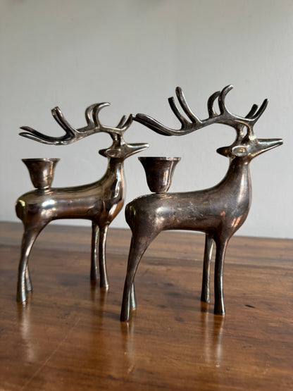 Pair of Pottery Barn Silver Plated Reindeer Candleholders