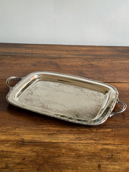 Large Cororel Silver Plated Platter with Double Handles and Etched Detailing