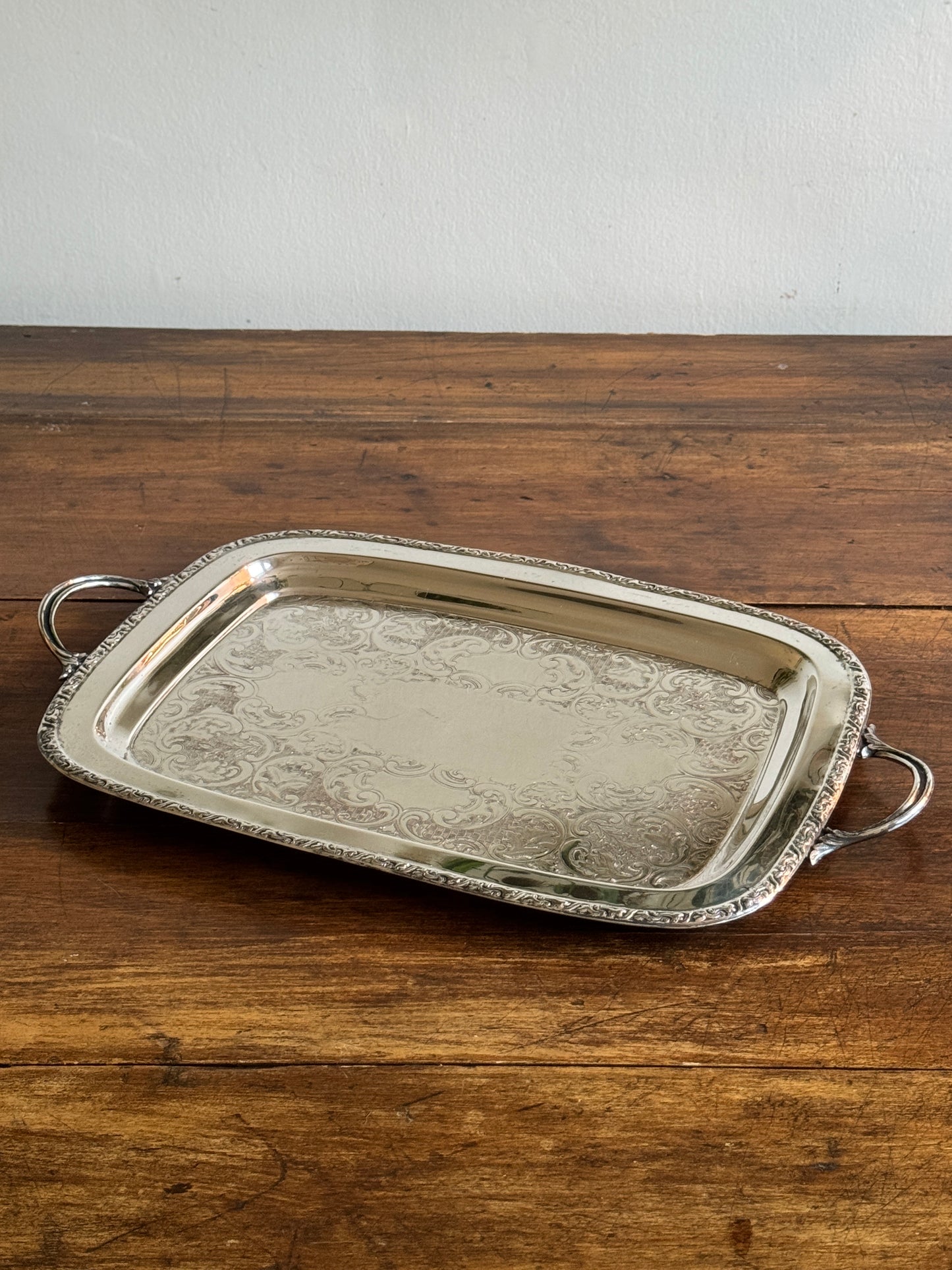 Large Cororel Silver Plated Platter with Double Handles and Etched Detailing