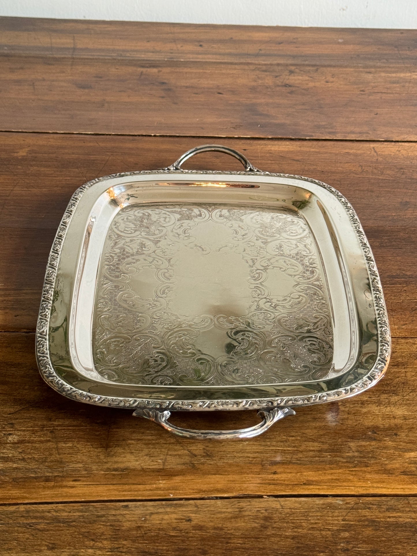 Large Cororel Silver Plated Platter with Double Handles and Etched Detailing