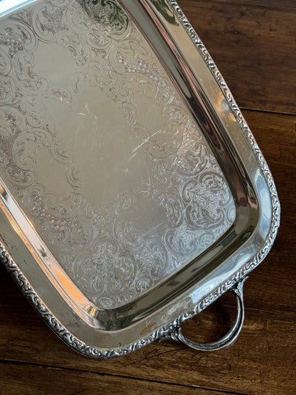 Large Cororel Silver Plated Platter with Double Handles and Etched Detailing