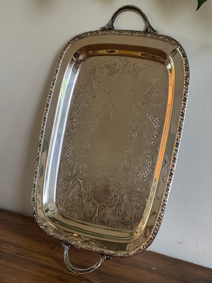 Large Cororel Silver Plated Platter with Double Handles and Etched Detailing