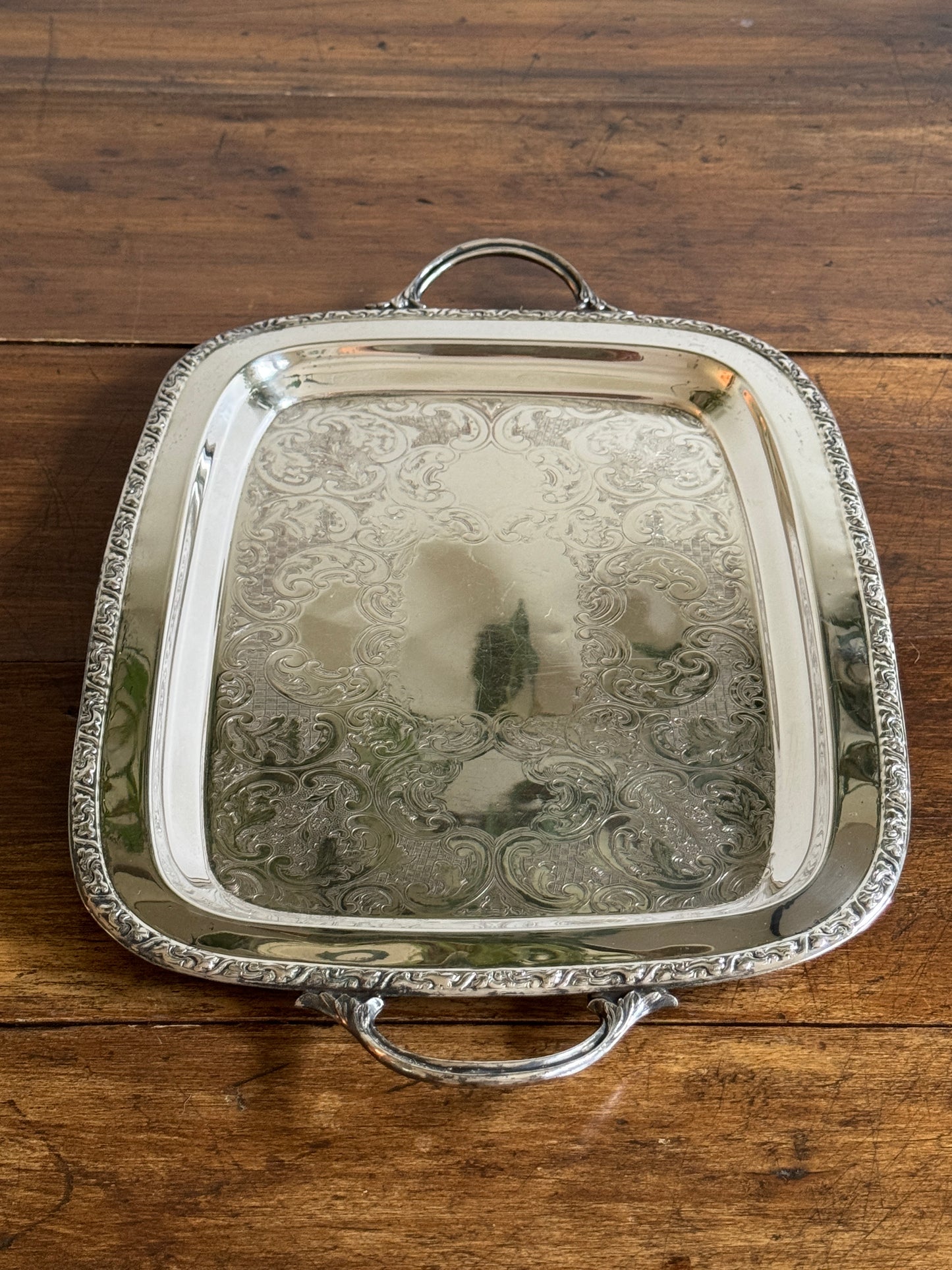 Large Cororel Silver Plated Platter with Double Handles and Etched Detailing