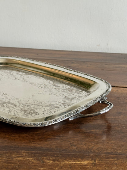 Large Cororel Silver Plated Platter with Double Handles and Etched Detailing