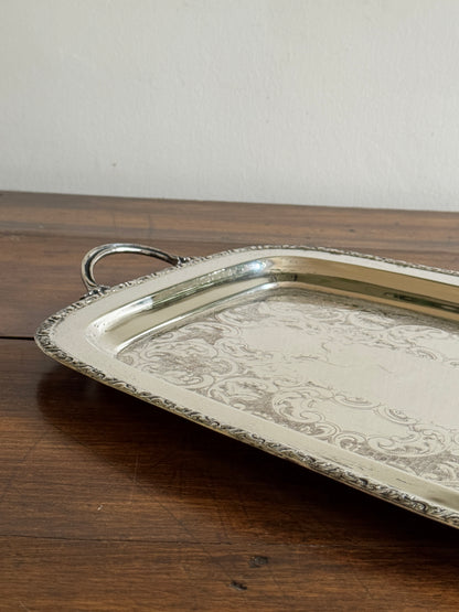 Large Cororel Silver Plated Platter with Double Handles and Etched Detailing