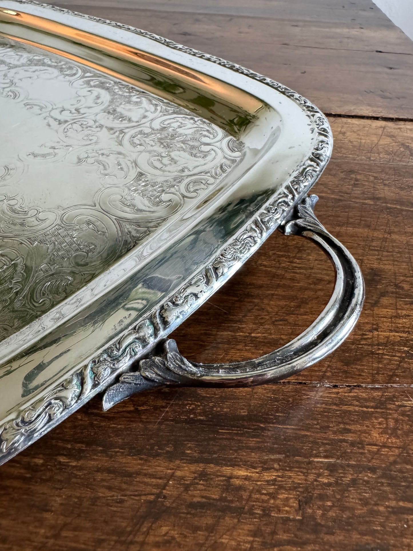 Large Cororel Silver Plated Platter with Double Handles and Etched Detailing