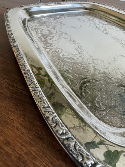Large Cororel Silver Plated Platter with Double Handles and Etched Detailing