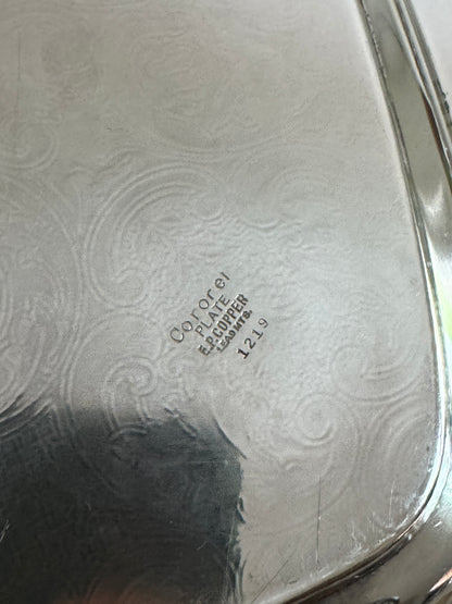 Large Cororel Silver Plated Platter with Double Handles and Etched Detailing