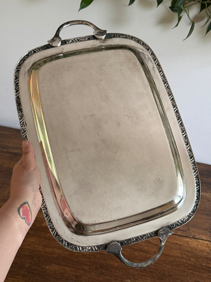 Large Cororel Silver Plated Platter with Double Handles and Etched Detailing