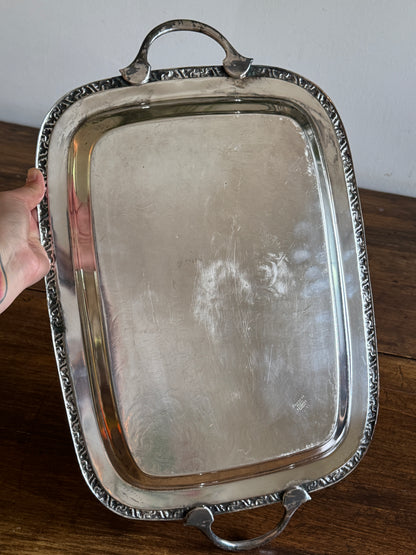 Large Cororel Silver Plated Platter with Double Handles and Etched Detailing