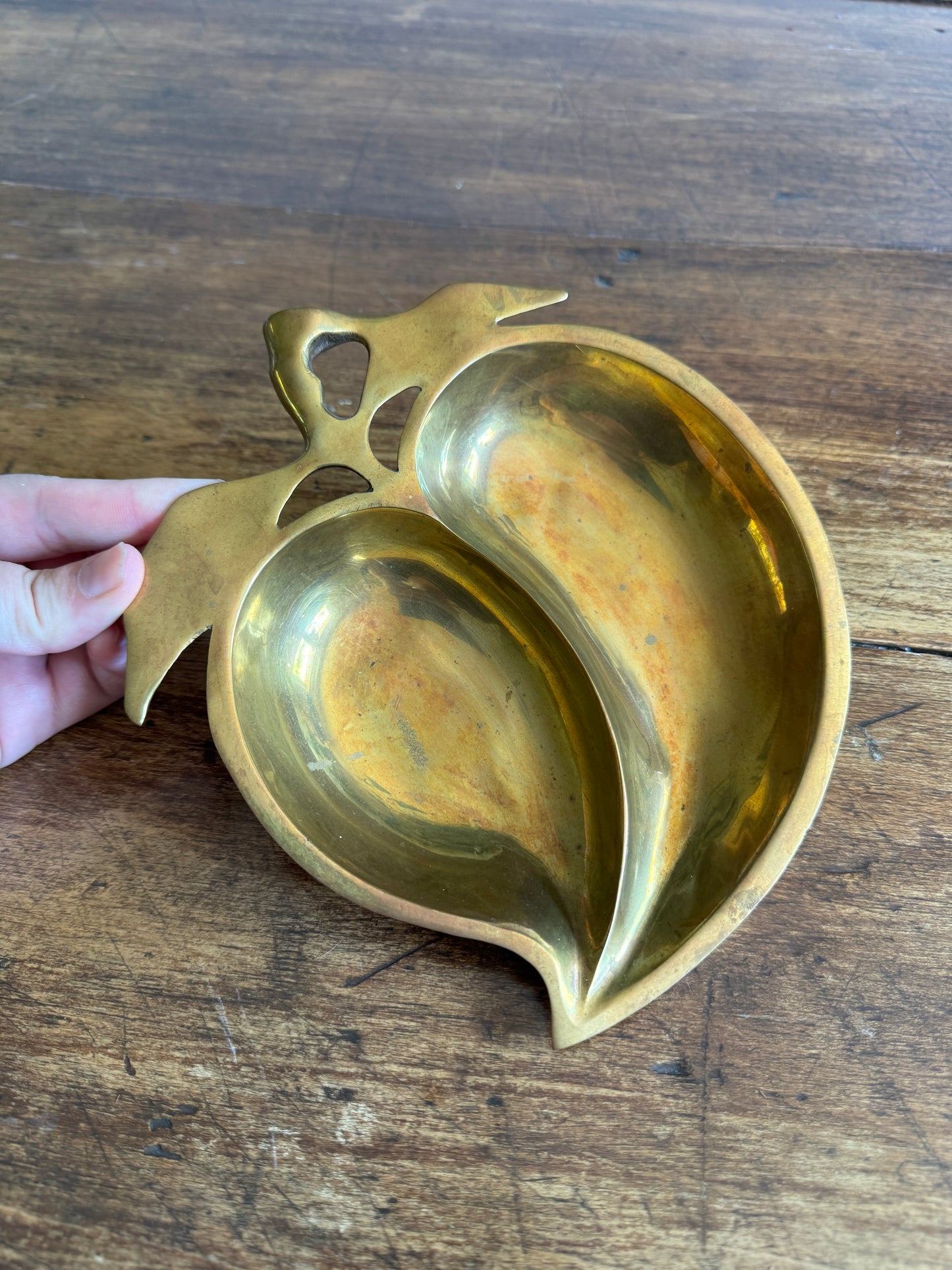 Vintage Brass Peach Fruit Shaped Trinket Dish - Made in India