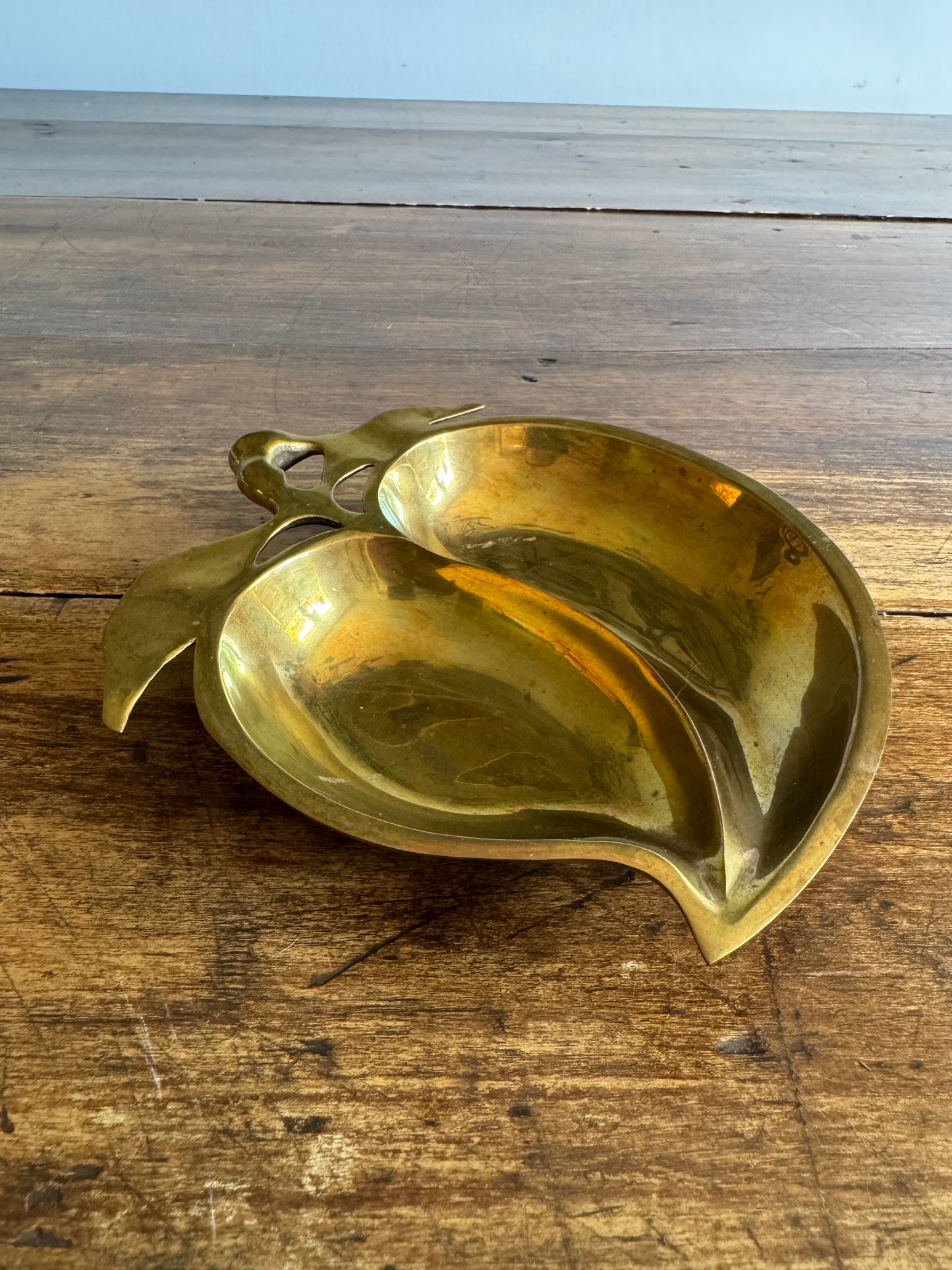 Vintage Brass Peach Fruit Shaped Trinket Dish - Made in India