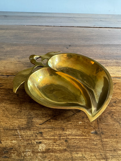 Vintage Brass Peach Fruit Shaped Trinket Dish - Made in India
