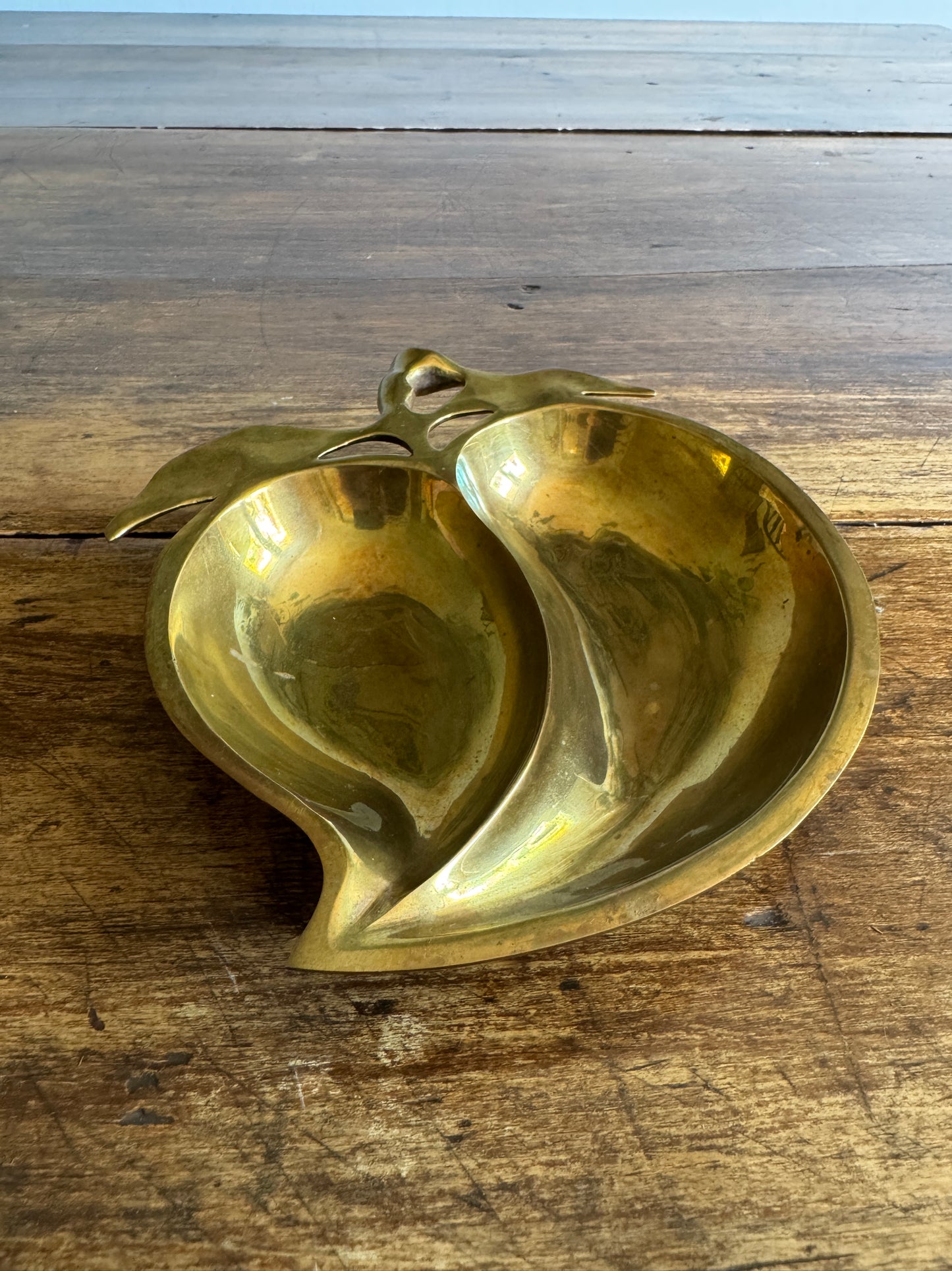 Vintage Brass Peach Fruit Shaped Trinket Dish - Made in India