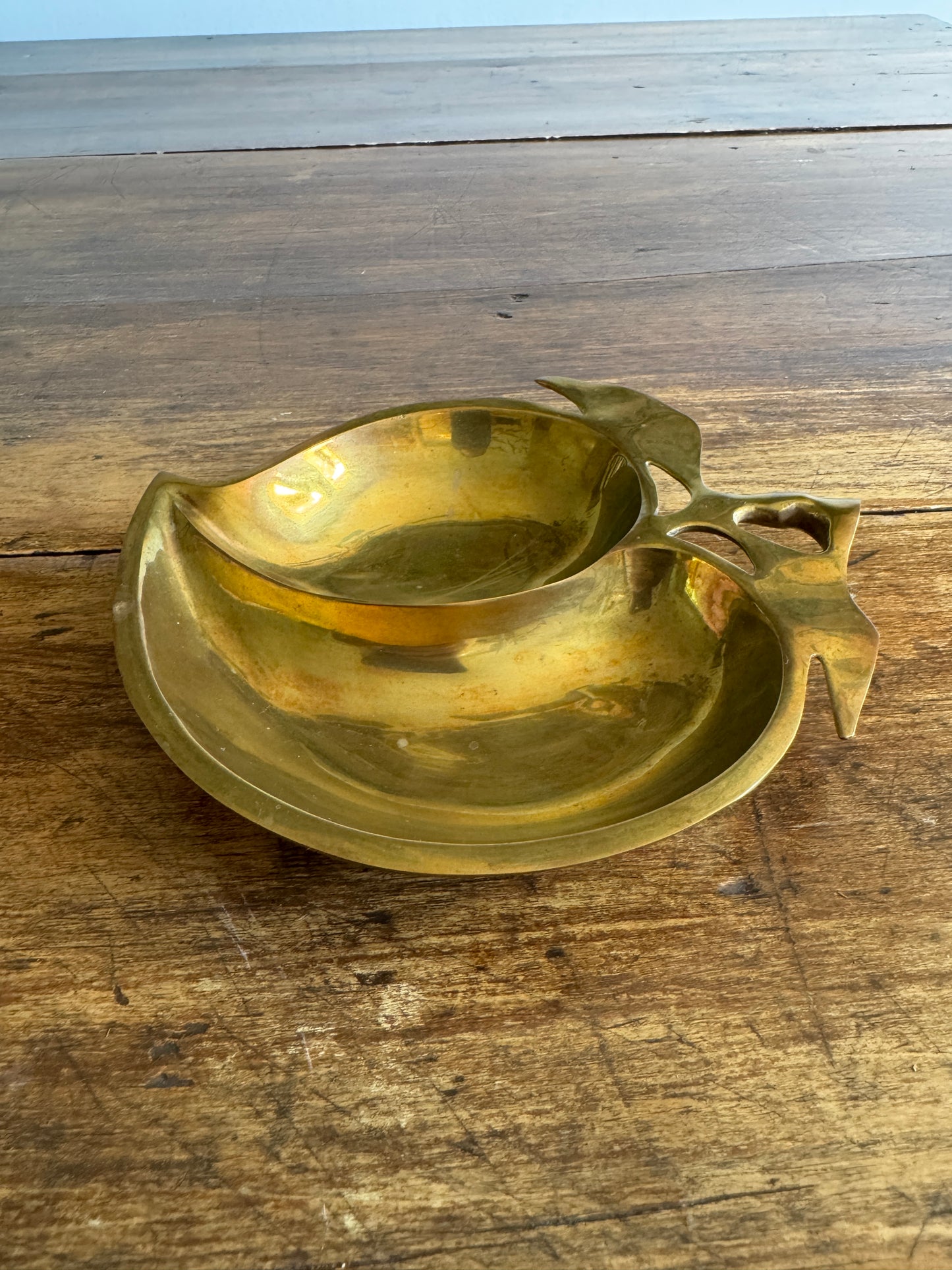 Vintage Brass Peach Fruit Shaped Trinket Dish - Made in India