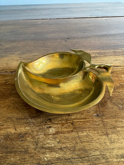 Vintage Brass Peach Fruit Shaped Trinket Dish - Made in India