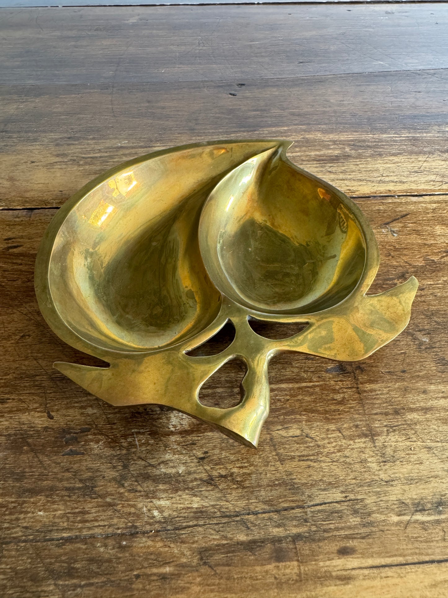 Vintage Brass Peach Fruit Shaped Trinket Dish - Made in India