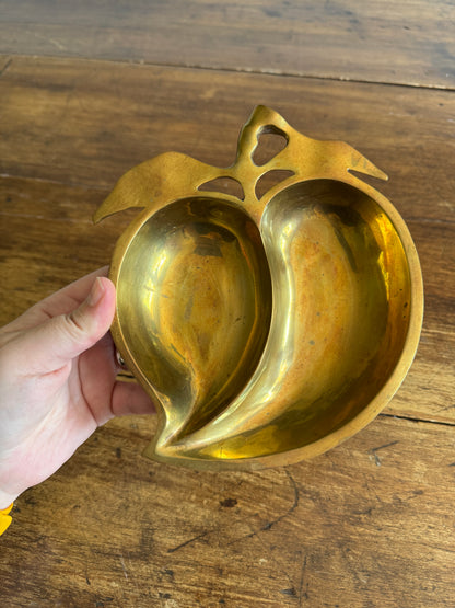 Vintage Brass Peach Fruit Shaped Trinket Dish - Made in India