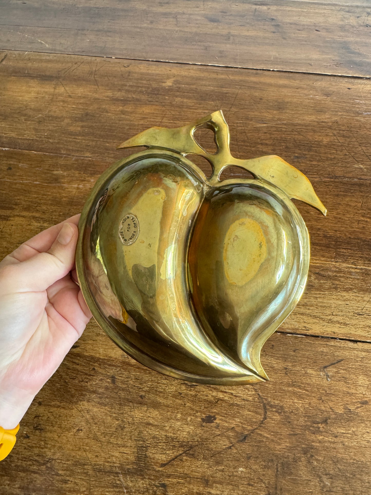 Vintage Brass Peach Fruit Shaped Trinket Dish - Made in India