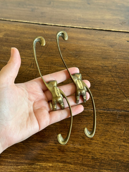 Pair of Vintage Brass Hanging Monkeys - Barrel of Monkeys Chain Decor