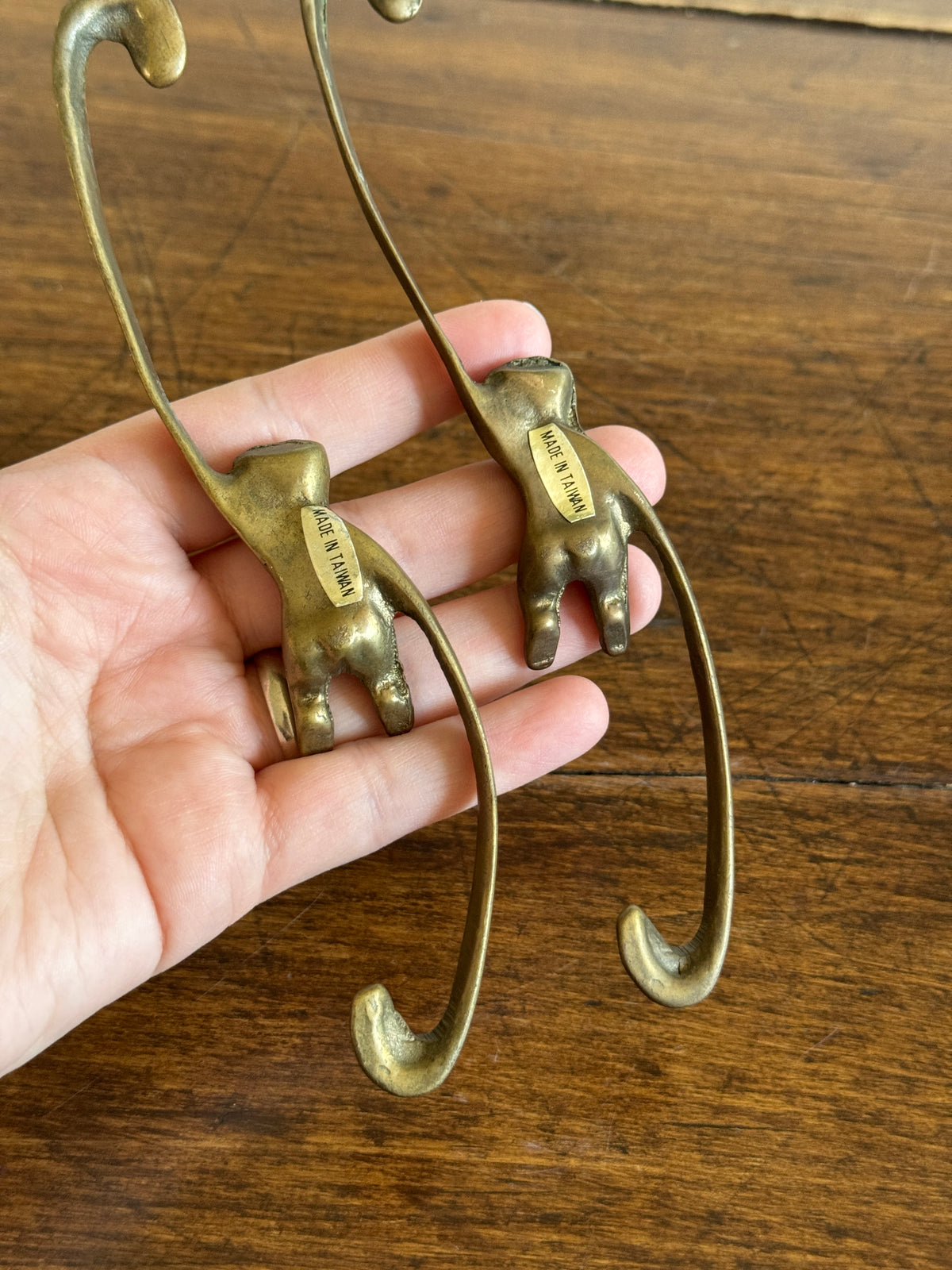 Pair of Vintage Brass Hanging Monkeys - Barrel of Monkeys Chain Decor