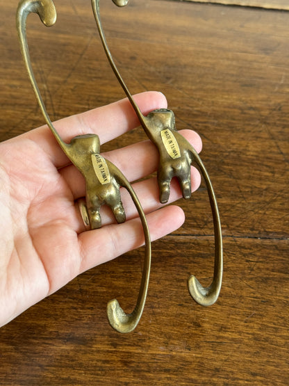 Pair of Vintage Brass Hanging Monkeys - Barrel of Monkeys Chain Decor