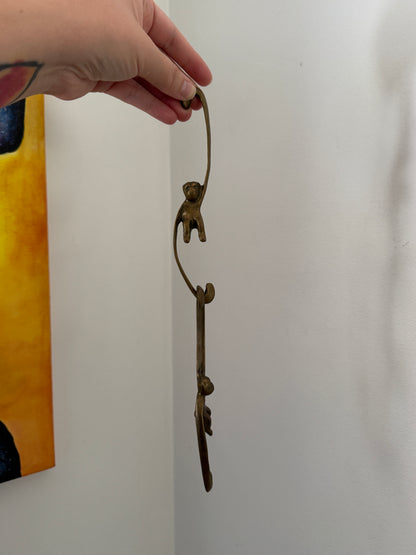 Pair of Vintage Brass Hanging Monkeys - Barrel of Monkeys Chain Decor