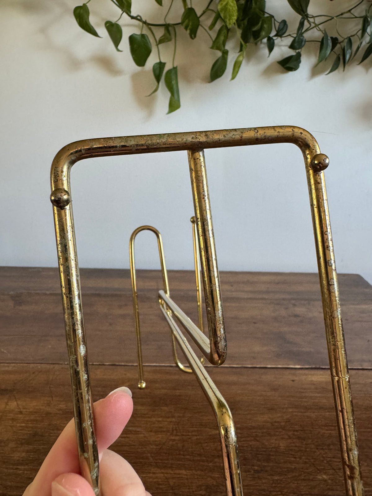 Vintage Counter Top Brass Plated Small Hand Towel Holder with Double Arms