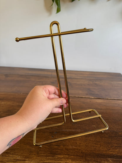 Vintage Counter Top Brass Plated Small Hand Towel Holder with Double Arms