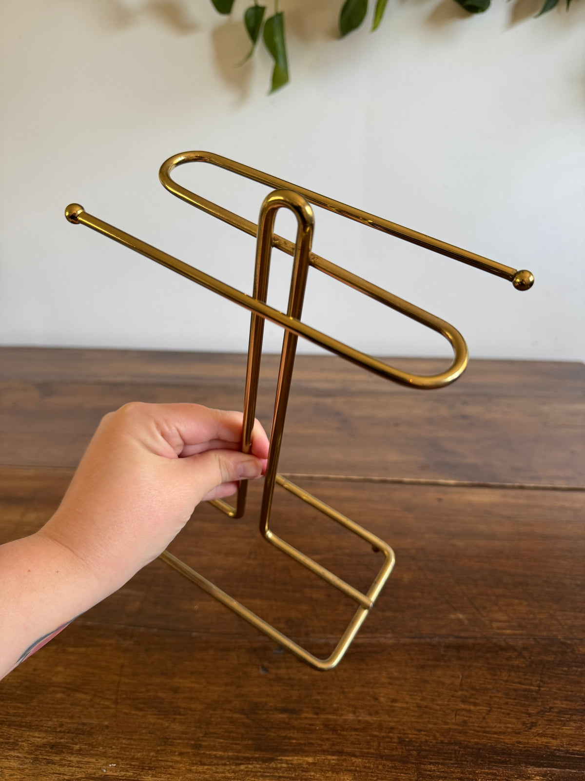 Vintage Counter Top Brass Plated Small Hand Towel Holder with Double Arms