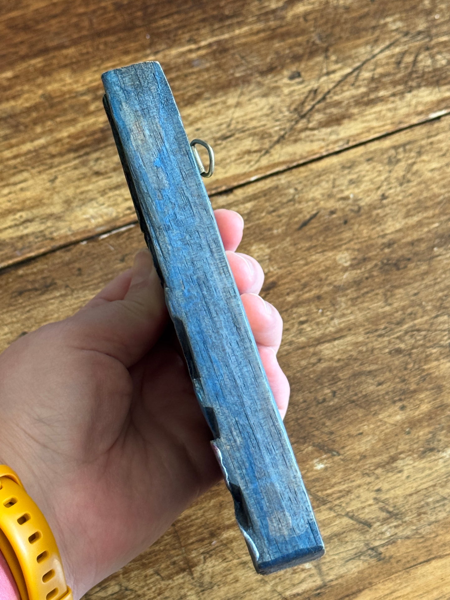 Small Blue Painted and Carved Wood Frame Mirror with Fish Detailing