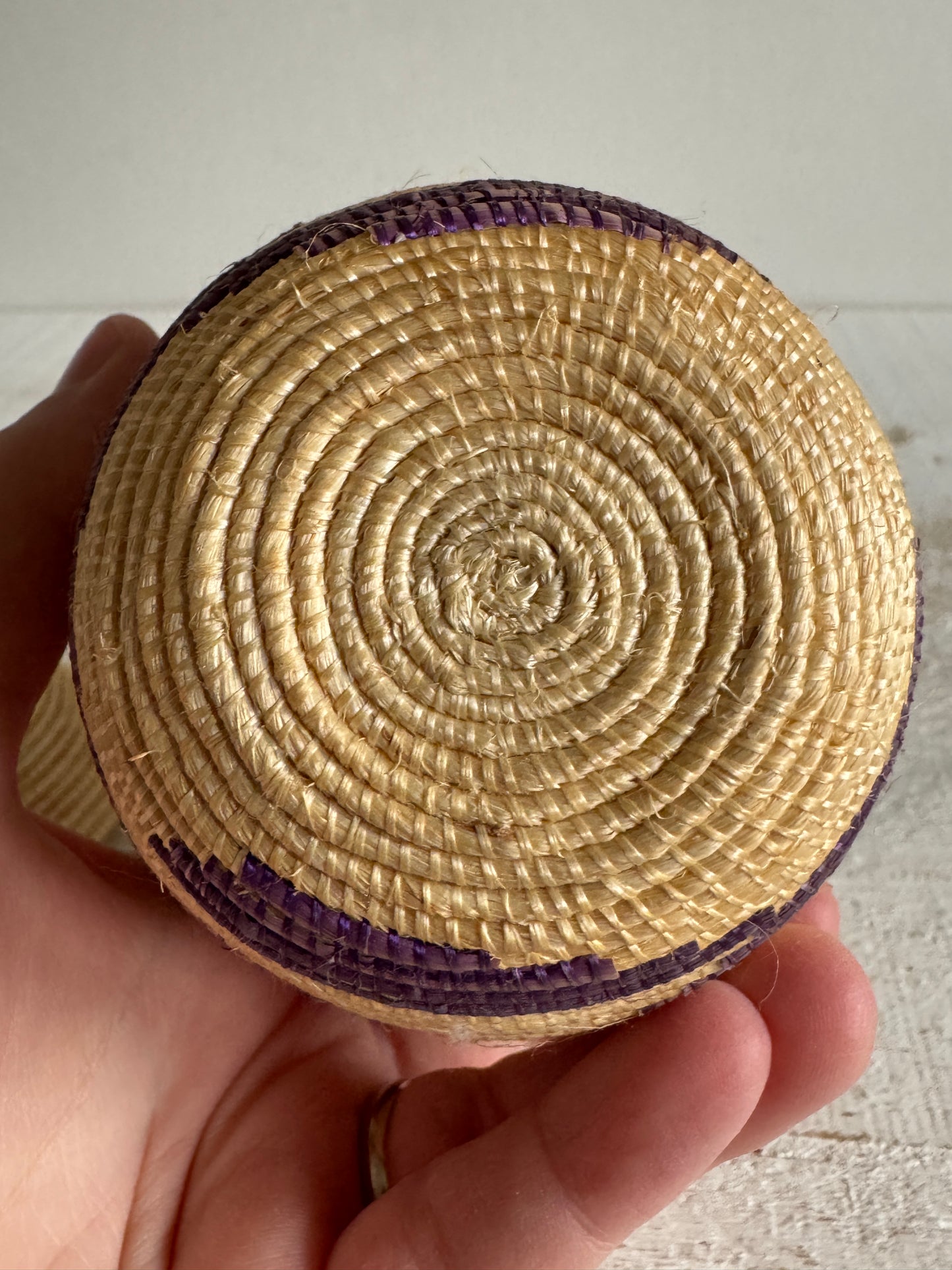 Woven Tight Woven Coil Basket with Pointed Lid - Small Storage Basket with Woven Detailed and Point Top