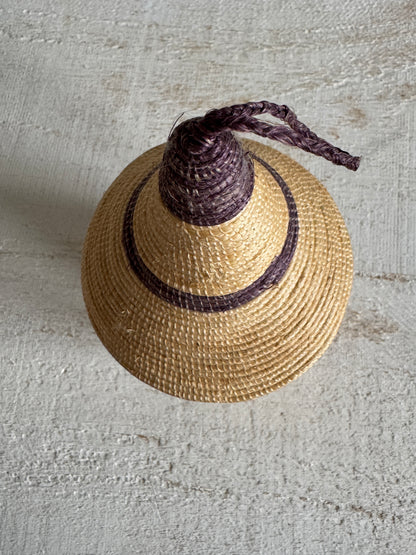 Woven Tight Woven Coil Basket with Pointed Lid - Small Storage Basket with Woven Detailed and Point Top