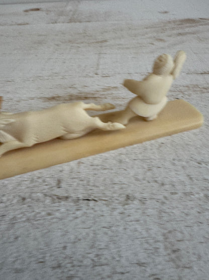 Vintage Miniature Reindeer Hunter Figurine Made with Horn