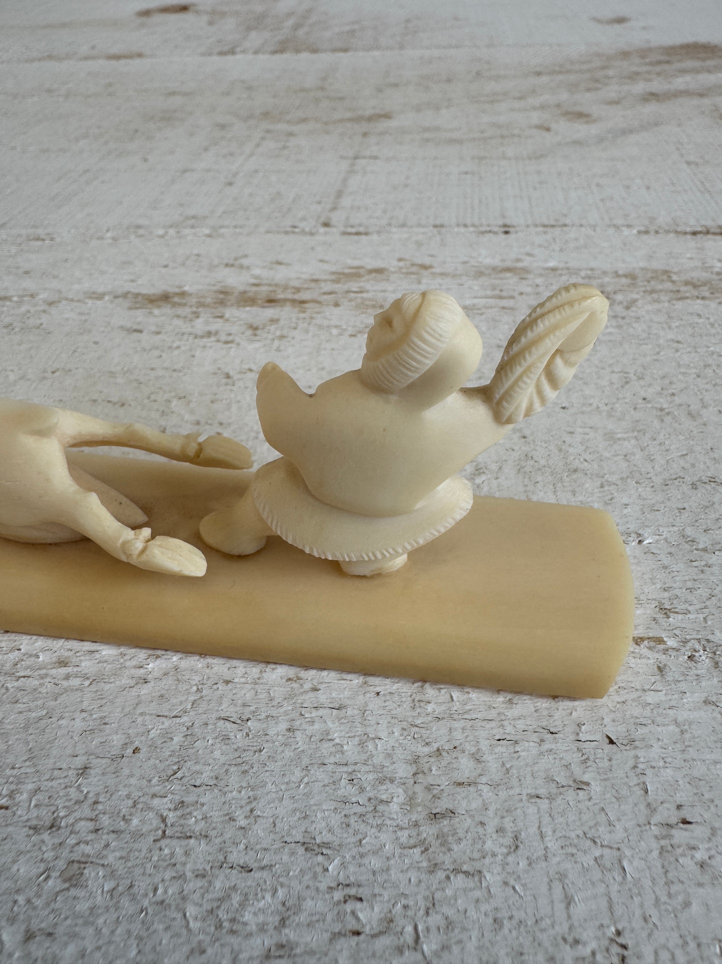 Vintage Miniature Reindeer Hunter Figurine Made with Horn