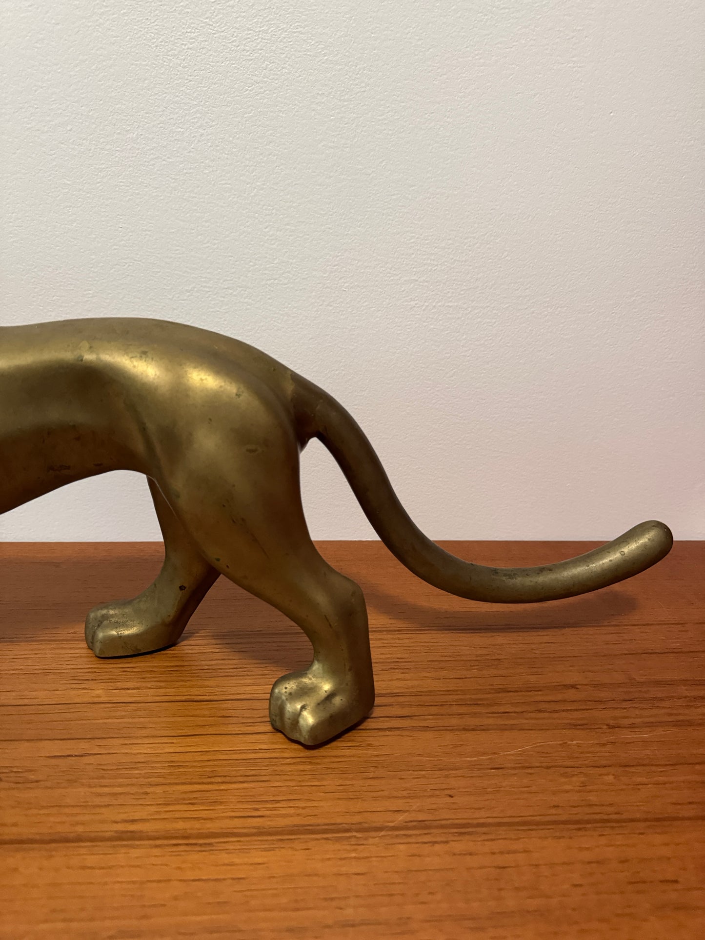 Substantial Vintage Modern Brass Panther Cat Sculpture - Vintage Brass Wild Cat Figurine