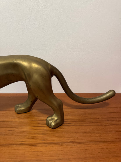 Substantial Vintage Modern Brass Panther Cat Sculpture - Vintage Brass Wild Cat Figurine