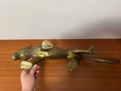 Substantial Vintage Modern Brass Panther Cat Sculpture - Vintage Brass Wild Cat Figurine