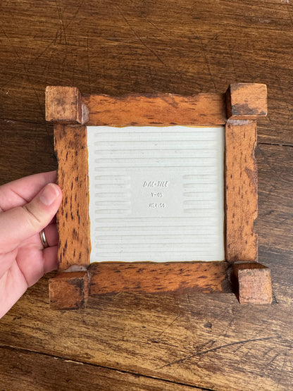 Wood Framed Tile Trivet with Yellow and Green Flower and Wood Trim Base