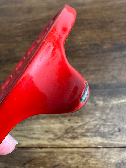 Vintage Red Enamel Cast Iron Trivet