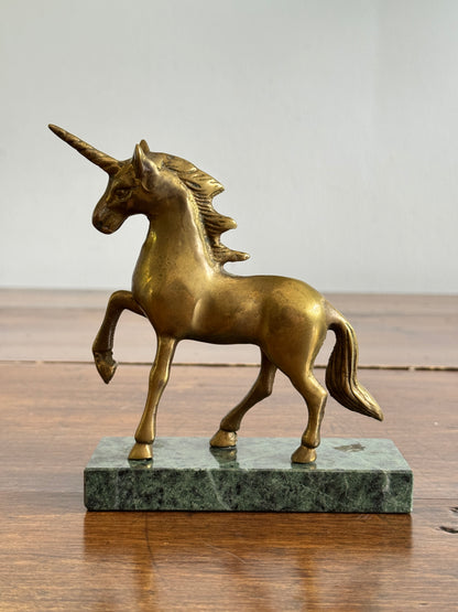 Vintage Brass Unicorn on Stone Base