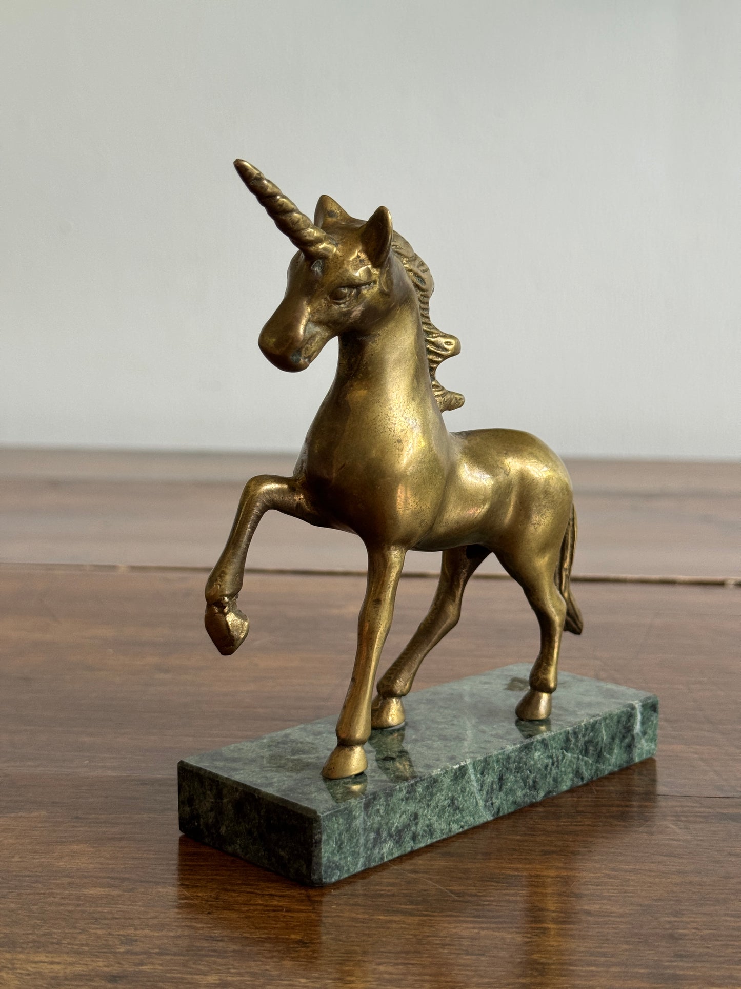 Vintage Brass Unicorn on Stone Base