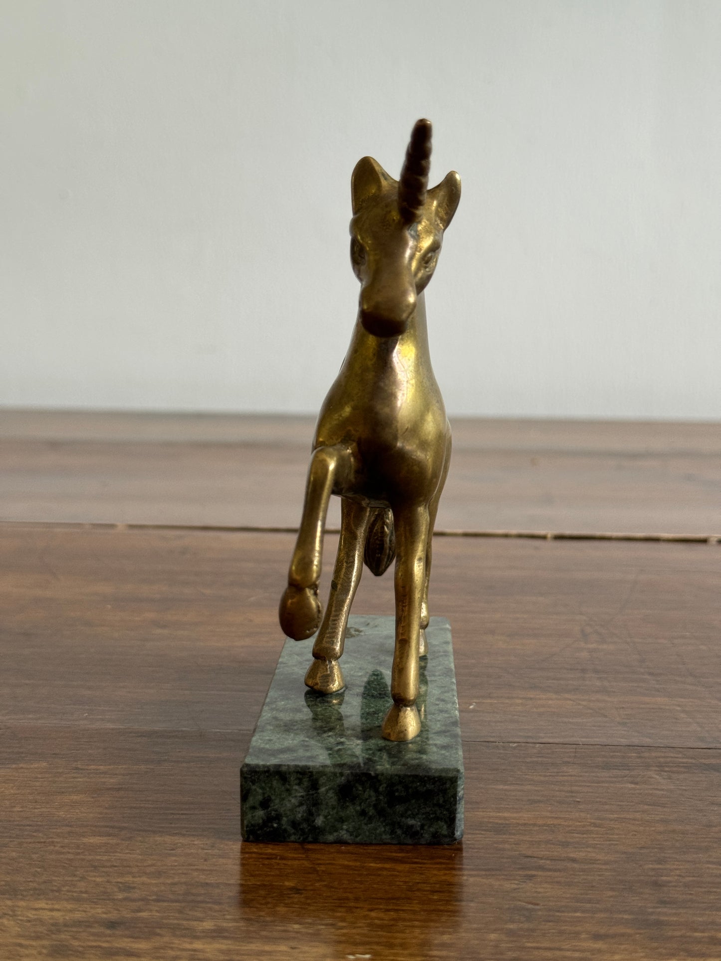 Vintage Brass Unicorn on Stone Base