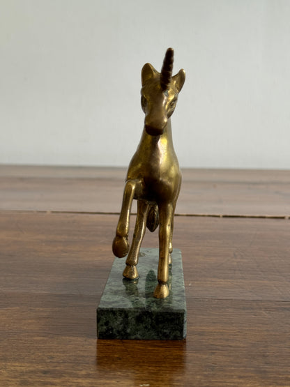 Vintage Brass Unicorn on Stone Base